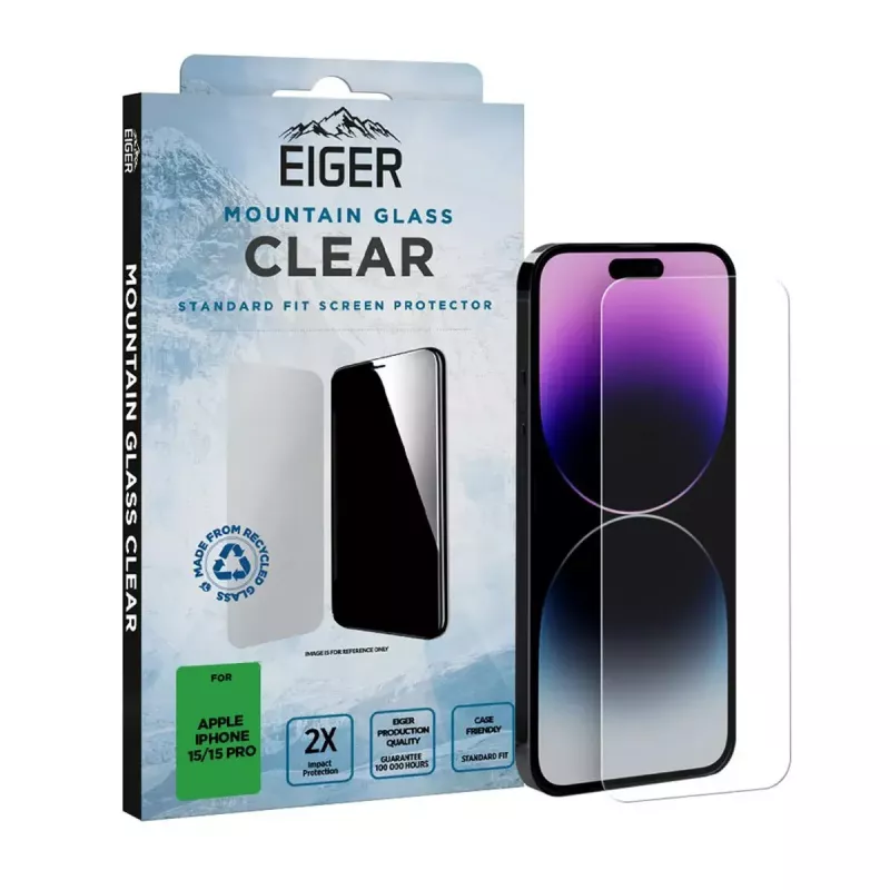 Ochranná fólia displeja EIGER Mountain Glass Clear iPhone 15/15 Pro tvrdené sklo