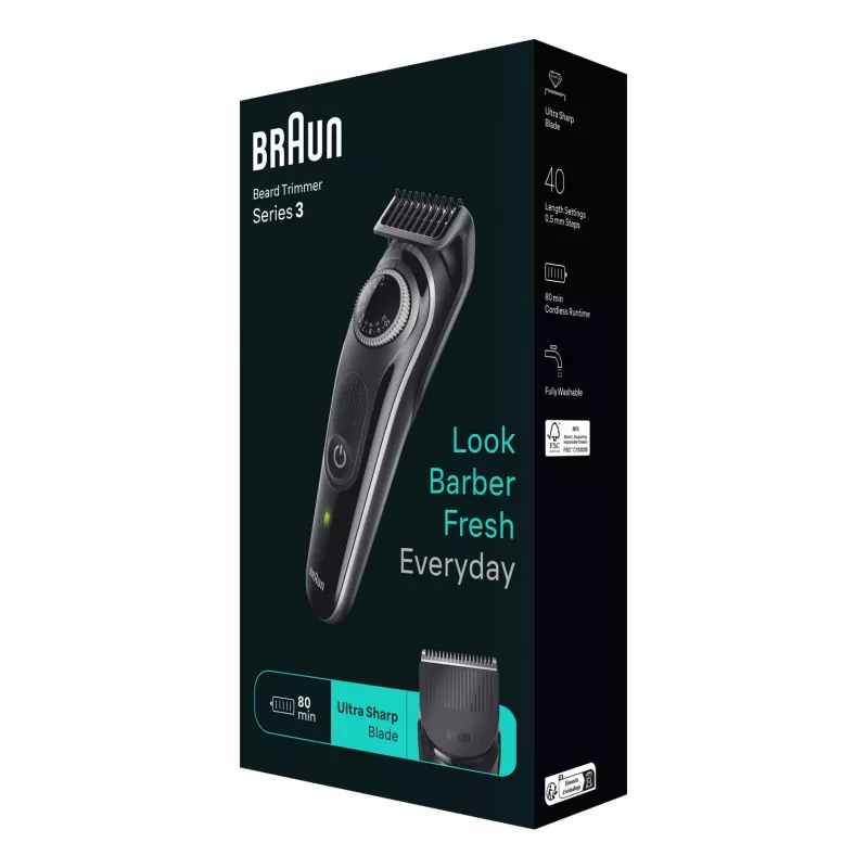 Braun BeardTrimmer 3 zastrihávač brady 3 BT3440, umývateľný, batéria, čierny
