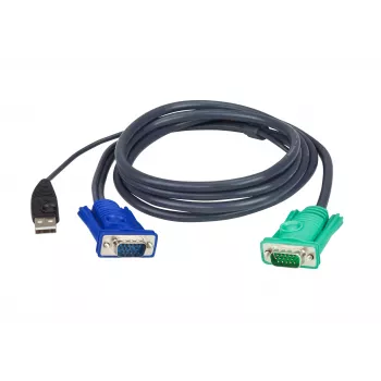 KVM USB-VGA kábel ATEN 2L-5202U, 1,8 m, konektor samec HDB-15+USB A na konektor samec SPHD-15, čierna