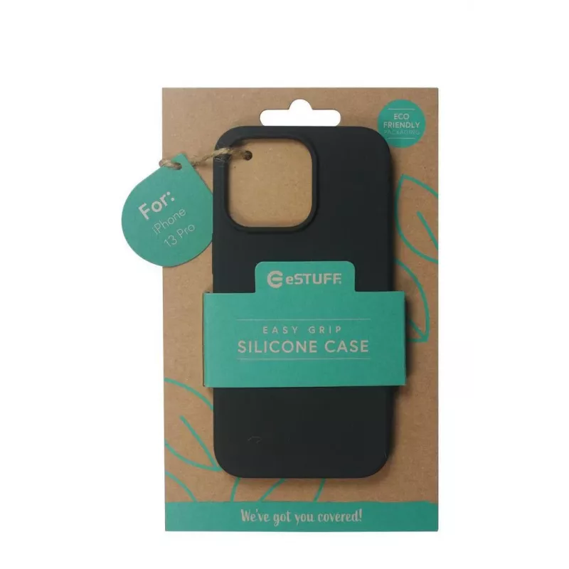 eSTUFF Madrid ES67120003 zadný kryt pre Apple iPhone 13 Pro, silikónový, čierny