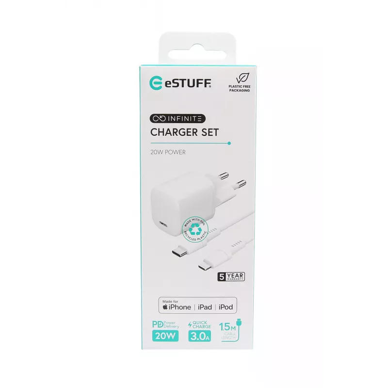 eSTUFF ES637600 nabíjačka pre mobilné zariadenia smartfón, tablet biela AC interiér
