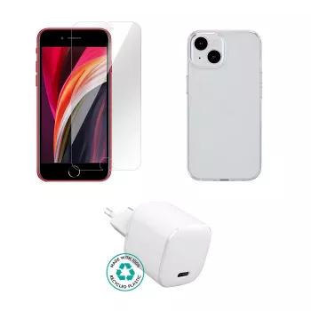 Mobilná nabíjačka eSTUFF ES-KIT-IPHSE(2022) interiér AC transparentná biela USB Type-C