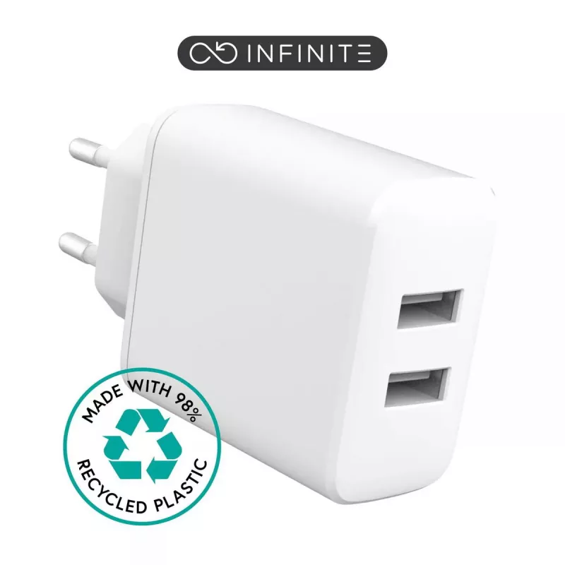 eSTUFF INFINITE 24 W nabíjačka, 2x USB-A, biela (ES637005-BULK)