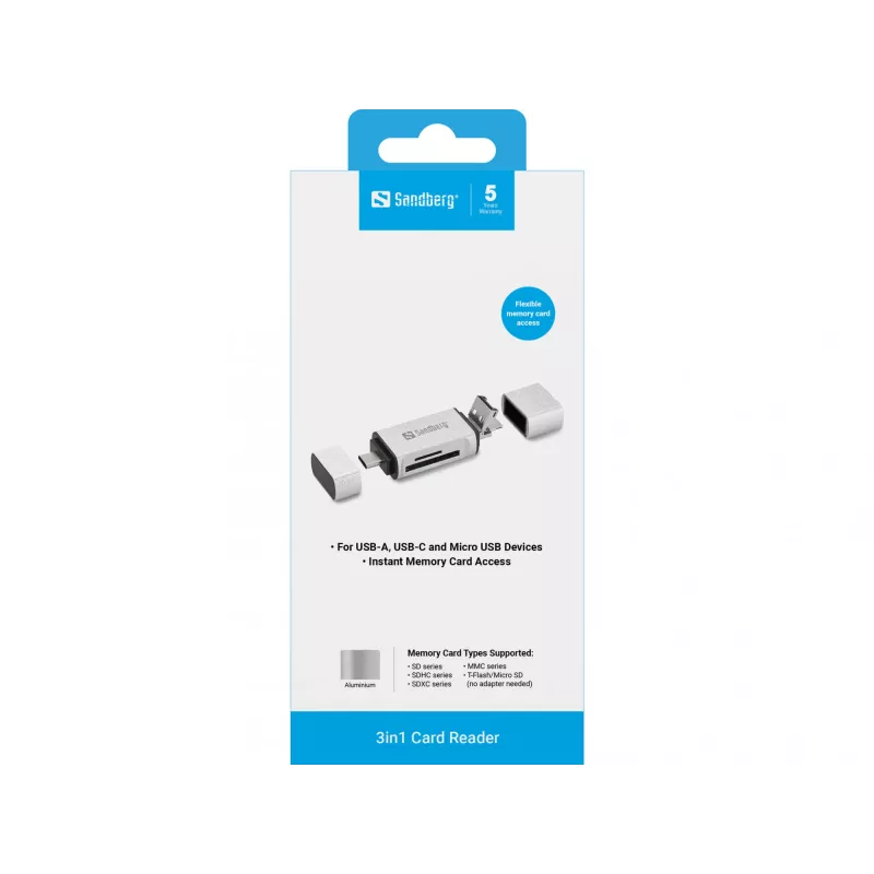 Sandberg čítačka kariet USB-C+USB+MicroUSB