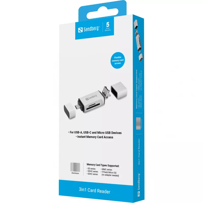 Sandberg čítačka kariet USB-C+USB+MicroUSB