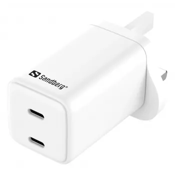 AC nabíjačka SANDBERG Dual USB-C PD65W UK 441-62 — dual USB-C PD 65W, UK konektor