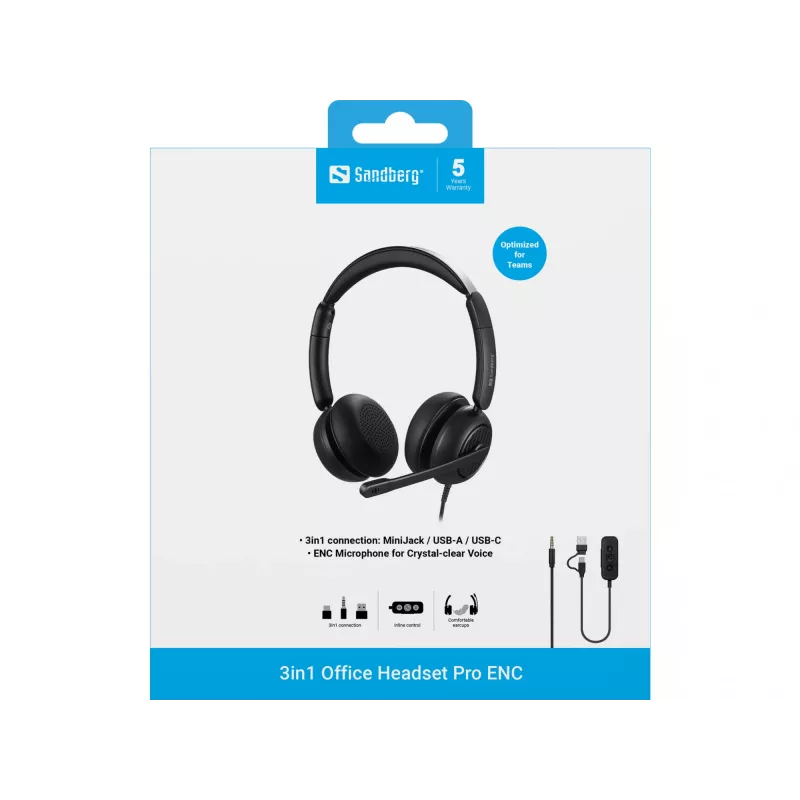 Káblový headset Sandberg 3in1 Office Headset Pro ENC 20-20000 Hz