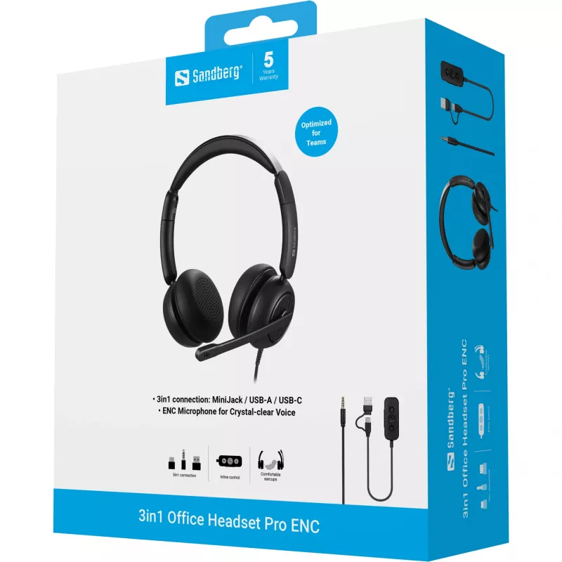 Káblový headset Sandberg 3in1 Office Headset Pro ENC 20-20000 Hz