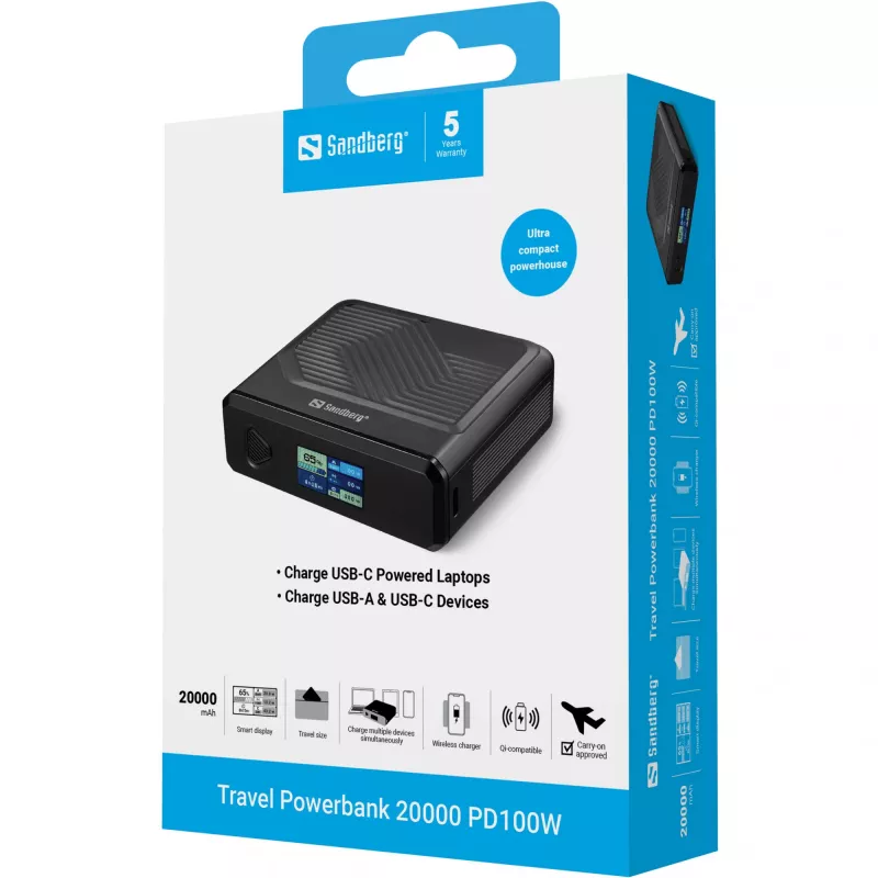 Prenosná nabíjačka Sandberg Travel Powerbank 20000 PD100W, 20000 mAh