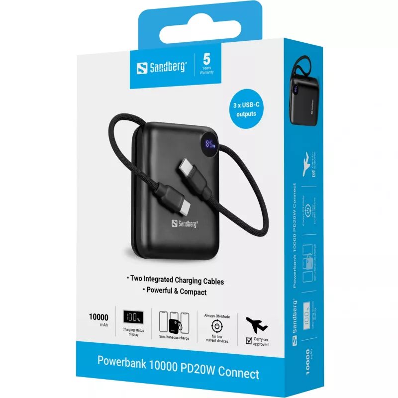Prenosná nabíjačka Sandberg Powerbank 10000 PD20W Connect, 10000 mAh
