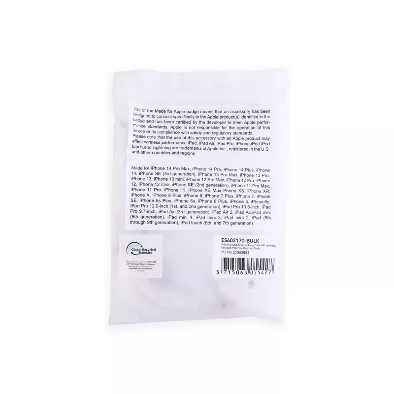 Lightning kábel eSTUFF ES602170-BULK 1m biely USB-C 2,4A