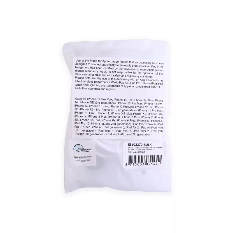 Lightning kábel eSTUFF ES602370-BULK 3m USB-C 2,4A