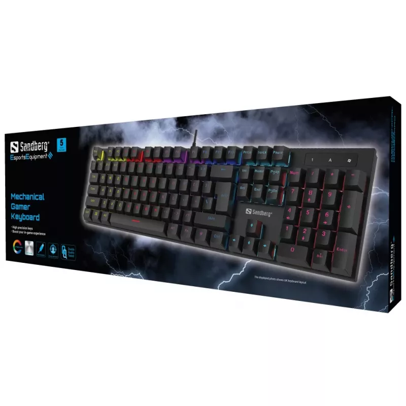 Sandberg 640-31 mechanická herná klávesnica, USB, podsvietená, modré spínače, QWERTZ nemecká