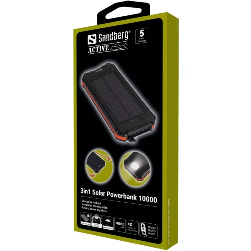Powerbanka Sandberg 3in1 Solar Powerbank 10000 10000 mAh 2A čierna