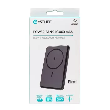 Powerbanka eSTUFF ES641101 10000 mAh bezdrôtové nabíjanie čierna