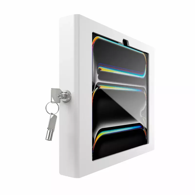 Nástenný bezpečnostný držiak pre iPad Pro 11 palcov — Maclocks Compulocks Apex pre M4 & M5, biely, vrátane 2 kľúčov