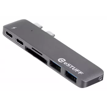 eSTUFF ES84122-sivý rozbočovač USB 3.2 Gen 1 (3.1 Gen 1) Type-C 5000 Mbit/s