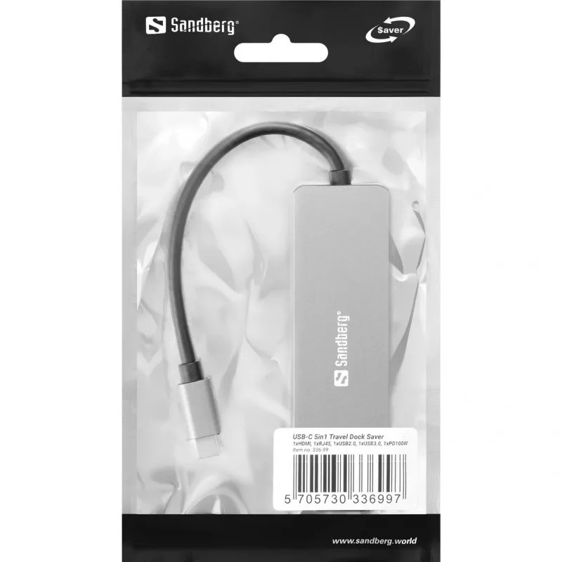 Sandberg USB-C 5in1 Travel Dock Saver káblový USB 3.2 Gen 1 100W