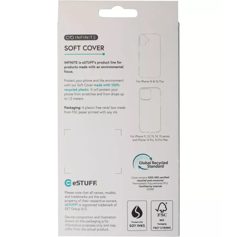 eSTUFF INFINITE VIENNA ES67100051 zadný kryt pre iPhone 16 Plus, 100 % recyklovaný TPU (GRS), priehľadný
