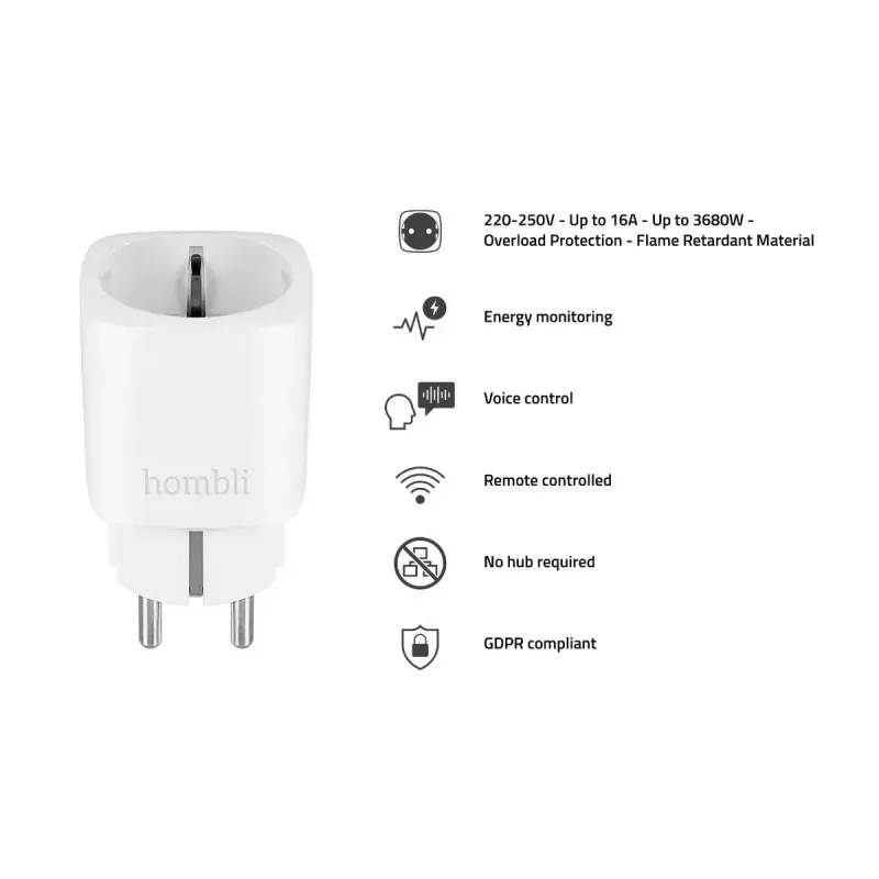Hombli inteligentná zásuvka HBPP-0201, 3680 W, do interiéru, biela, akciové balenie 2+1 (3 ks)