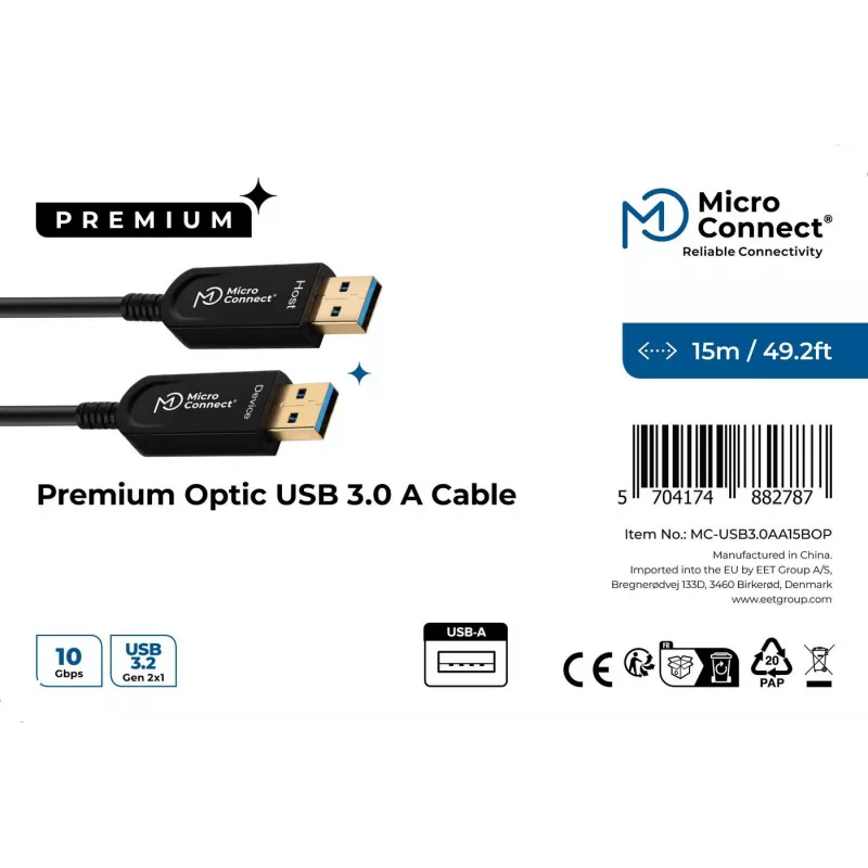 USB kábel Microconnect USB3.0AA10BOP 10 m USB 3.2 Gen 1 čierny