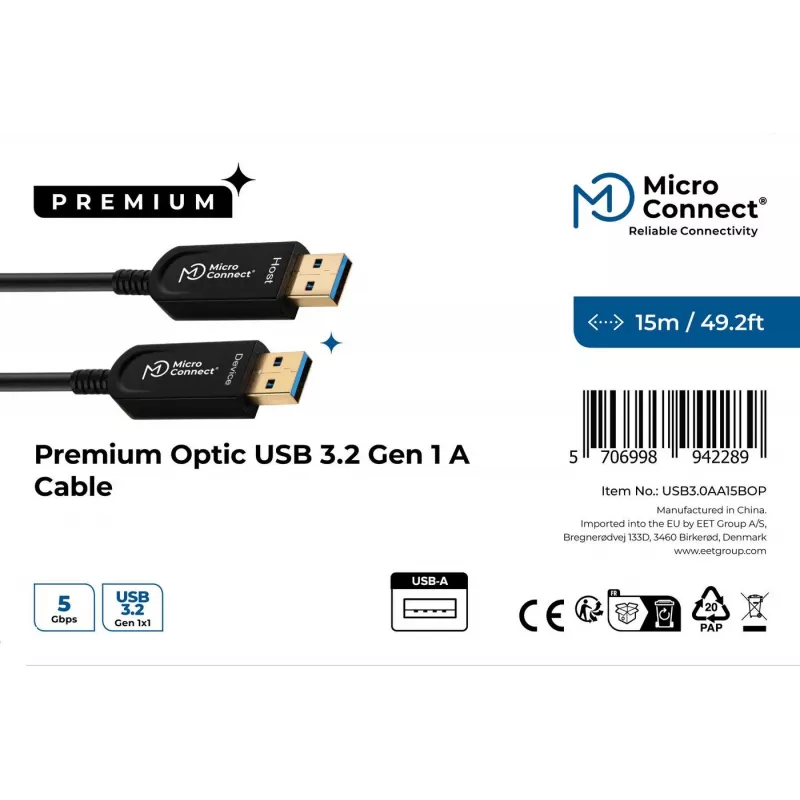 Microconnect USB3.0AA15BOP USB kábel USB 3.2 Gen 1 (3.1 Gen 1) 15 m USB A čierny
