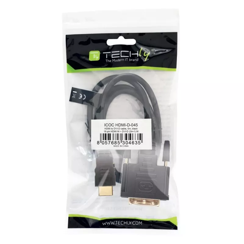 Video kábel adaptér Techly ICOC-HDMI-D-045 5 m DVI-D čierny