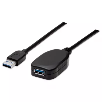 Manhattan USB-A na USB-A predlžovací kábel, 5 m, konektor samec na konektor samica, aktívny, 5 Gbit/s (USB 3.2 Gen1, známy aj ako USB 3.0), integrovaný repeater, SuperSpeed USB, čierny, trojročná záruka, zodpovedá USB2AAEXT5M.