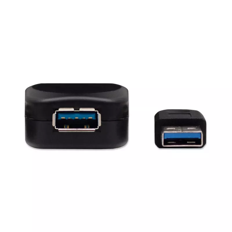 Manhattan USB-A na USB-A predlžovací kábel, 5 m, konektor samec na konektor samica, aktívny, 5 Gbit/s (USB 3.2 Gen1, známy aj ako USB 3.0), integrovaný repeater, SuperSpeed USB, čierny, trojročná záruka, zodpovedá USB2AAEXT5M.