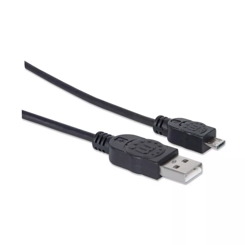 Manhattan USB-A na Micro-USB kábel, 1,8 m, konektor samec na konektor samec, čierny, 480 Mbit/s (USB 2.0), Hi-Speed USB, doživotná záruka, zodpovedá UUSBHAUB6.