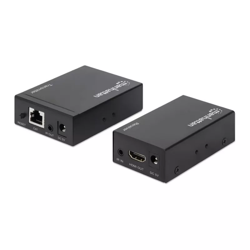 Manhattan HDMI 1080p cez Ethernet extender kit, až do 50 m s jedným Cat6 káblom, Tx- & Rx-moduly, podpora IR, trojročná záruka