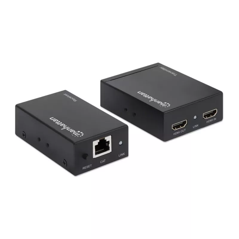 Manhattan HDMI 1080p cez Ethernet extender kit, až do 50 m s jedným Cat6 káblom, Tx- & Rx-moduly, podpora IR, trojročná záruka