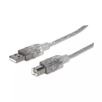 USB-A na USB-B kábel Manhattan 345408 5 m konektor samec na konektor samec strieborná