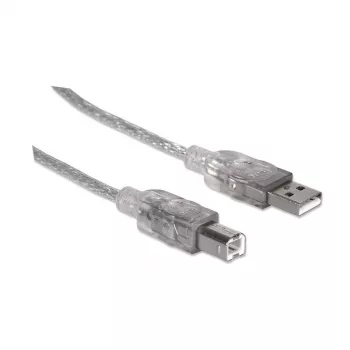 USB-A na USB-B kábel Manhattan 345408 5 m konektor samec na konektor samec strieborná