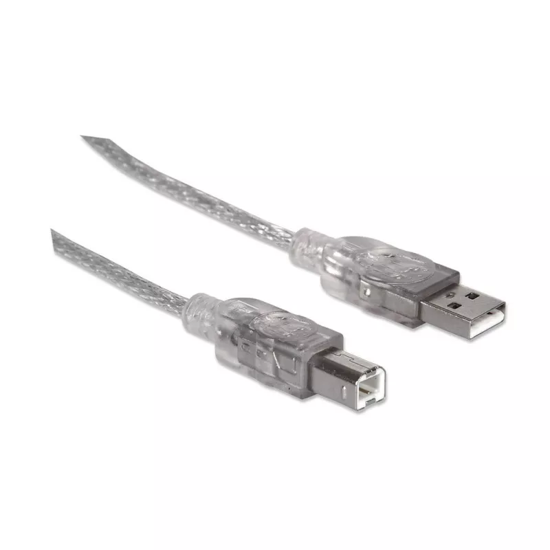 USB-A na USB-B kábel Manhattan 345408 5 m konektor samec na konektor samec strieborný