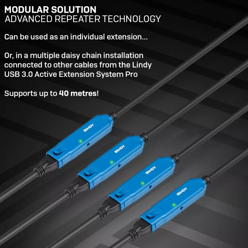 Lindy 30m USB 3.0 Active Extension Pro USB A na USB A 5 Gbit/s