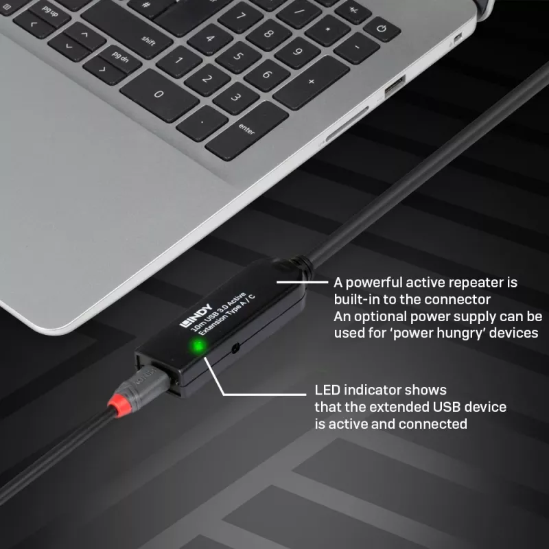Lindy 10m USB 3.0 aktívny predlžovací kábel Type-A na Type-C