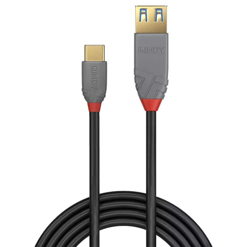 Lindy 0,15 m USB 3.2 Type-C na A adaptérový kábel, 10 Gbit/s, Anthra Line