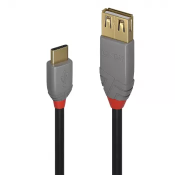 Lindy 0,15m USB 2.0 Type C na A adaptérový kábel, Anthra Line, 0,15 m, USB A, USB C, USB 2.0, 0,48 Gbit/s, čierny, sivý