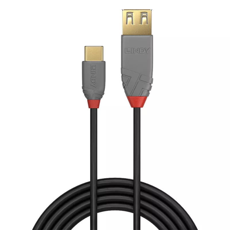 Lindy 36897 adaptérový kábel USB 2.0, USB-C samec na USB-A samica, Anthra Line, 0,15 m