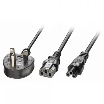 Lindy 2,5 m UK 3-pin konektor na IEC C13 a IEC C5 rozbočovací predlžovací kábel, čierny