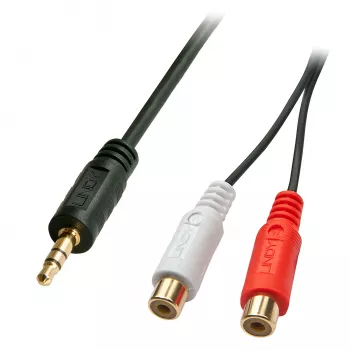 Lindy 0,25 m AV adaptérový kábel – 3,5-mm jack konektor samec na 2 x Cinch konektor samica