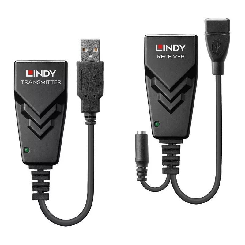 Lindy 100 m USB 2.0 Cat.6 extender, sieťový vysielač a prijímač, 100 m, 480 Mbit/s, Cat5e, Cat6, CH317Q, CH536G, čierny