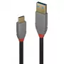 USB 3.2 Type-A na C kábel Lindy 2 m, 10 Gbps, 5 A PD, čierny