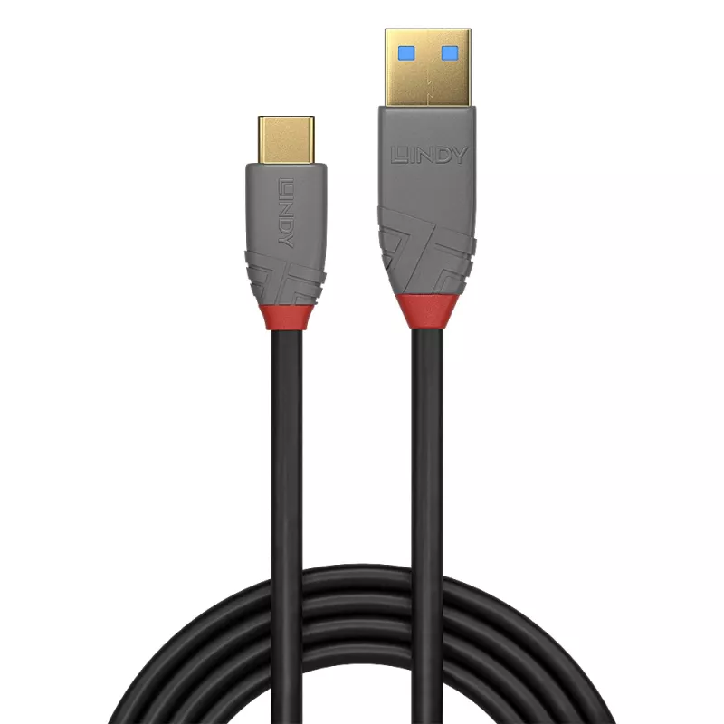 USB 3.2 Type-A na C kábel Lindy 2 m, 10 Gbps, 5 A PD, čierny