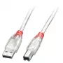 Lindy 3 m USB 2.0 kábel – Type-A na B, transparentný, 3 m, USB-A, USB-B, USB 2.0, 0,48 Gbit/s, transparentný