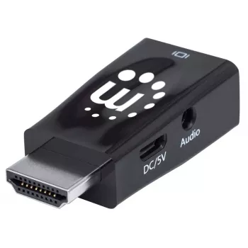 Manhattan HDMI na VGA (s audiom) konvertor, 1080p, konektor samec na konektor samica, Micro-USB vstup pre napájanie v prípade potreby, čierna, trojročná záruka