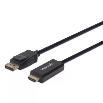 Manhattan DisplayPort 1.1 na HDMI kábel, 1080p@60Hz, 1m, konektor samec na konektor samec, DP s uzamknutím, čierna, nie obojsmerný, trojročná záruka
