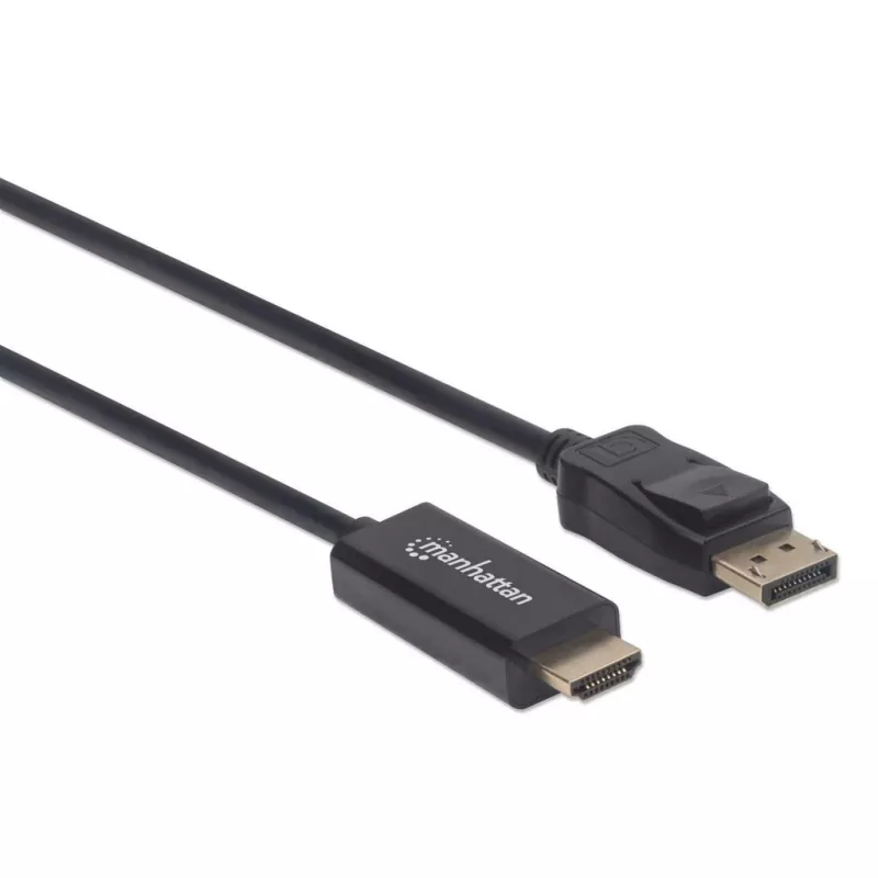 Manhattan DisplayPort 1.1 na HDMI kábel, 1080p@60Hz, 1m, konektor samec na konektor samec, DP s uzamknutím, čierny, nie obojsmerný, trojročná záruka