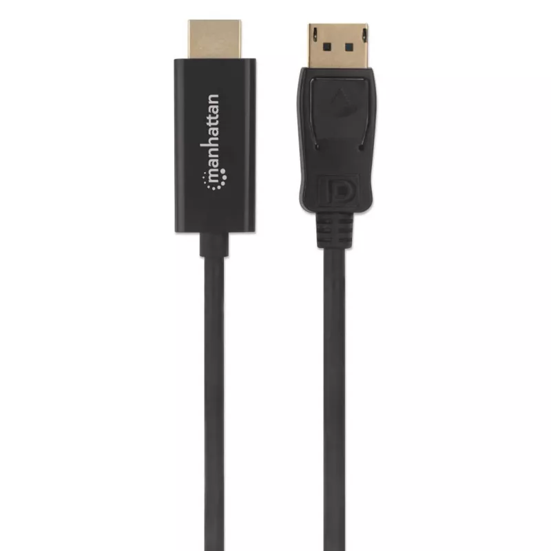 Manhattan DisplayPort 1.1 na HDMI kábel, 1080p@60Hz, 1m, konektor samec na konektor samec, DP s uzamknutím, čierny, nie obojsmerný, trojročná záruka